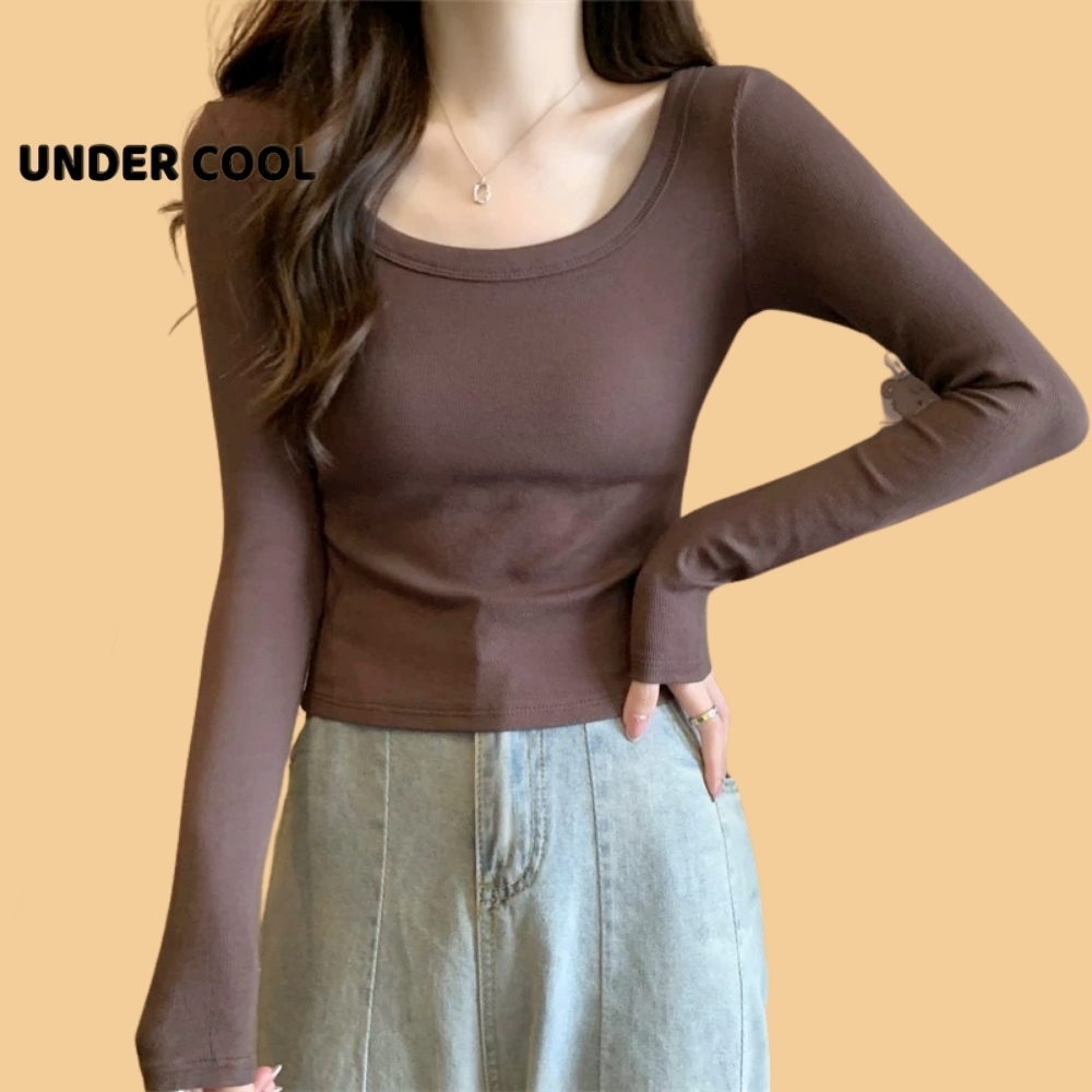 Áo thun dài tay cổ tròn rộng UNDERCOOL mùa thu đông, mỏng nhẹ và thoải mái nâu ghi đen trắng ADT22