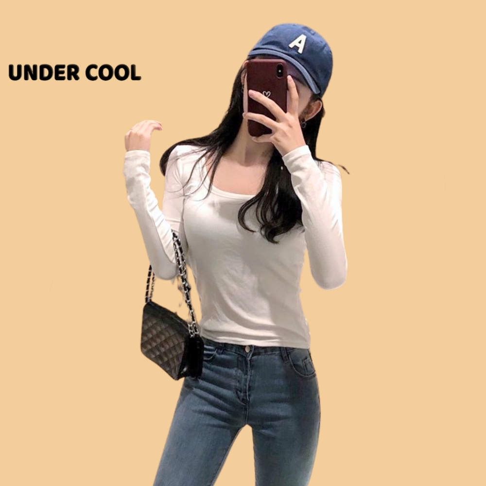 Áo thun dài tay cổ tròn rộng UNDERCOOL mùa thu đông, mỏng nhẹ và thoải mái nâu ghi đen trắng ADT22