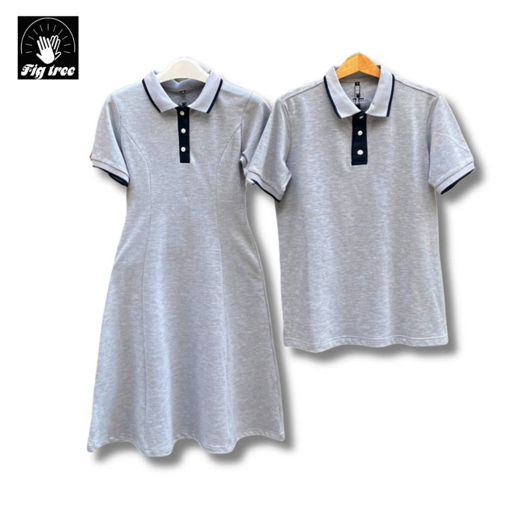 Set Áo Váy Đôi Fig Tree Thun Polo Cá Sấu Cao Cấp Màu Xám Ghi Chất Co Giãn, Năng Động, Nhiều size