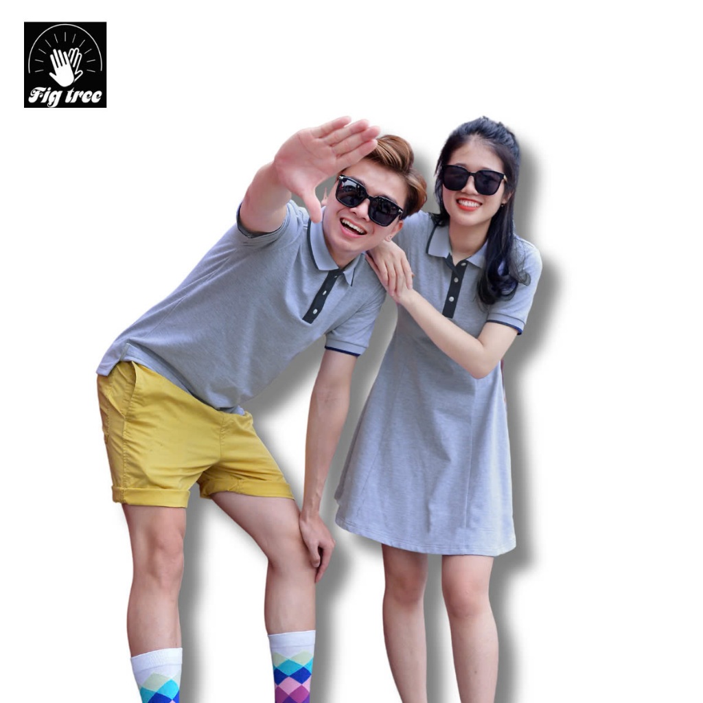 Set Áo Váy Đôi Fig Tree Thun Polo Cá Sấu Cao Cấp Màu Xám Ghi Chất Co Giãn, Năng Động, Nhiều size