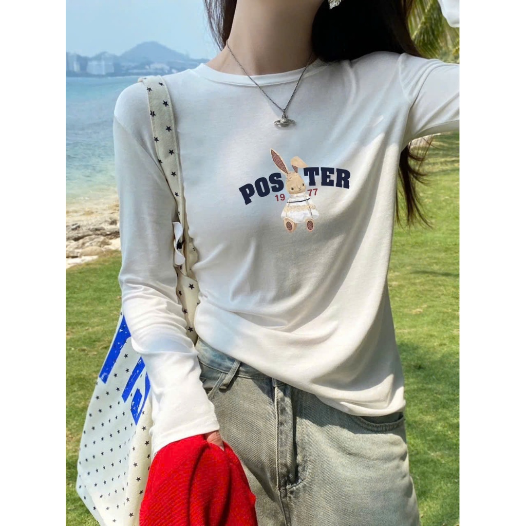 Áo Thun Tay Dài Cổ tròn dáng ôm vừa Co Giãn Tốt in hình Thời Trang July fashion202, Áó dài tay thun len tăm màu pastel