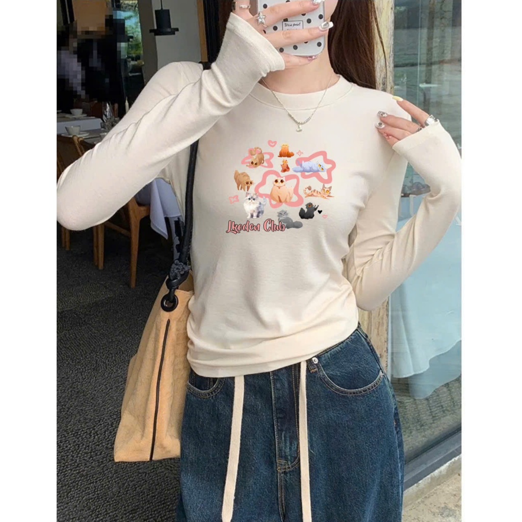 Áo Thun Tay Dài Cổ tròn dáng ôm vừa Co Giãn Tốt in hình Thời Trang July fashion202, Áó dài tay thun len tăm màu pastel