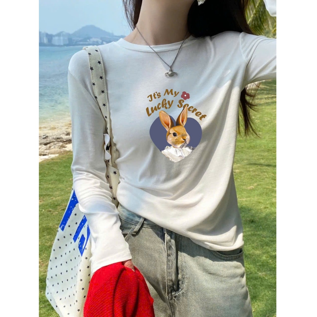 Áo Thun Tay Dài Cổ tròn dáng ôm vừa Co Giãn Tốt in hình Thời Trang July fashion202, Áó dài tay thun len tăm màu pastel