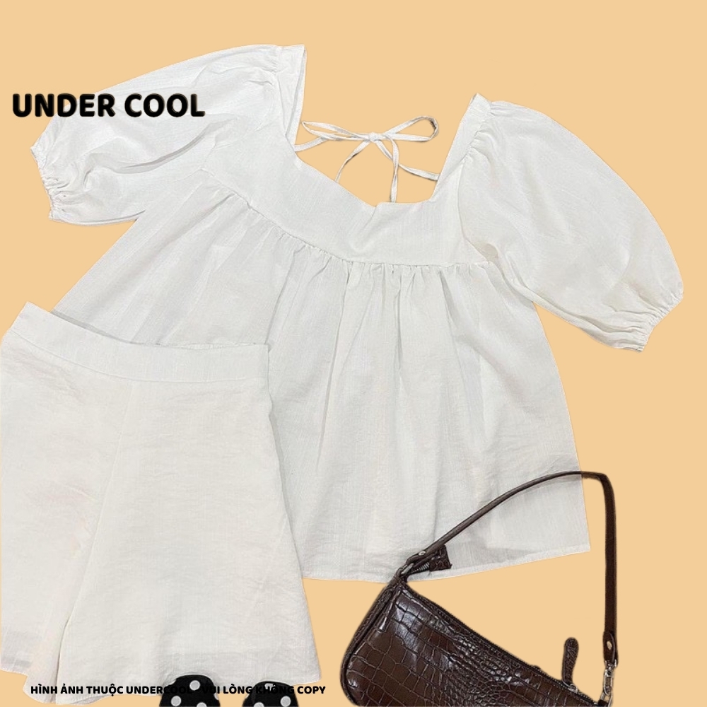 SET bộ babydoll cổ vuông buộc dây undercool kiểu dáng nữ tính trẻ trung chất đũi mát màu trắng SB24