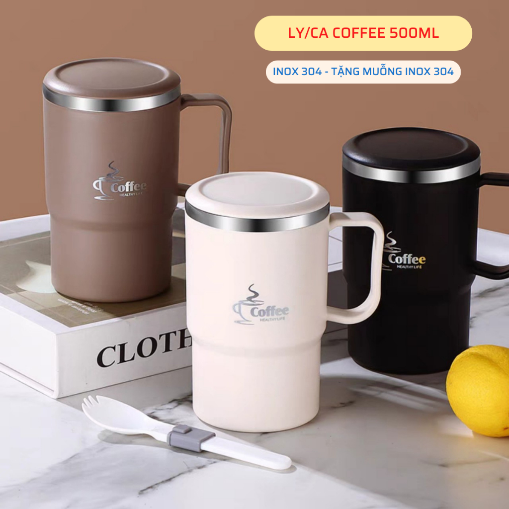 Ly cà phê văn phòng inox 304 tặng kèm muỗng inox 304. ly không có chức ...