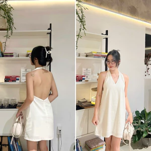Đầm linen bột cổ yếm trắng NA DRESS