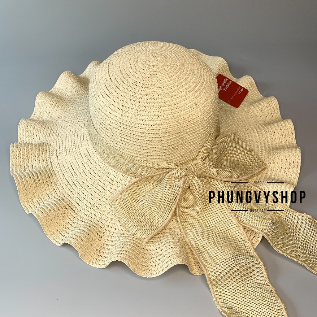 Mũ cói VÀNH TO SÓNG NHỎ DÂY NƠ SAU THỪNG CÁP -nón đi biển