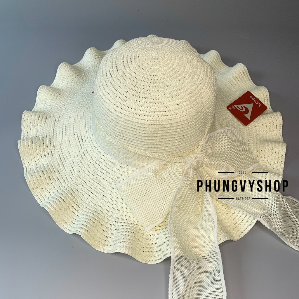 Mũ cói VÀNH TO SÓNG NHỎ DÂY NƠ SAU THỪNG CÁP -nón đi biển