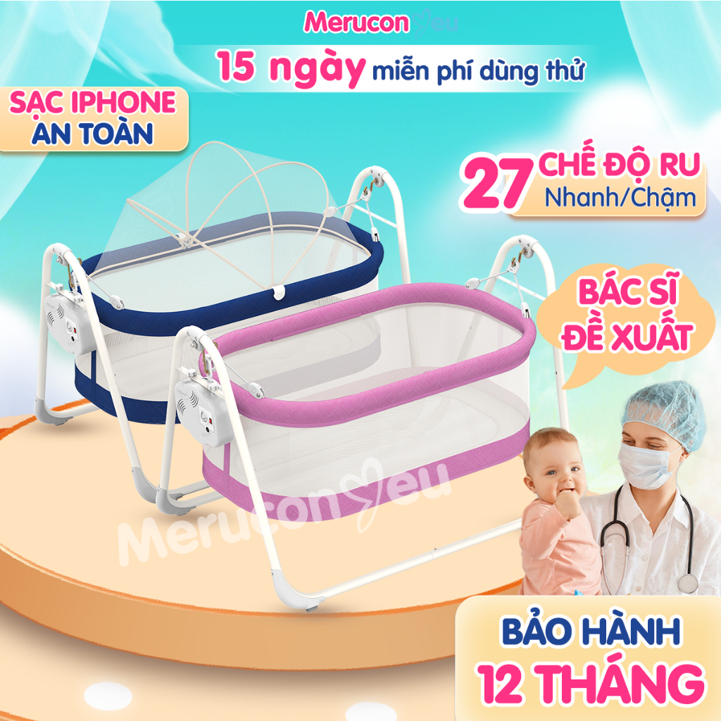 Nôi điện cho bé sơ sinh tự động AUTORU mẫu mới 2025, nôi em bé dây treo ...