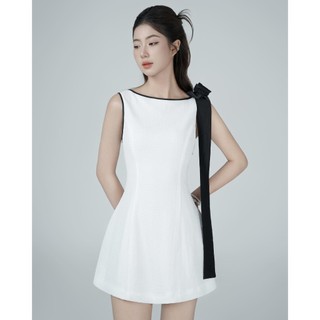 Đầm linen Sunny Dress dáng A cổ thuyền phối nơ phong cách thời trang thanh lịch, nữ tính, tinh tế - REN STUDIO