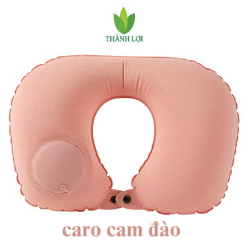 Gối kê cổ vải caro bơm hơi bằng tay chữ U, gối chữ U đi du lịch, gối ngủ trưa văn phòng, gối kê cổ