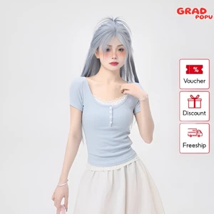Áo thun nữ GRADPOPU PAT31 cổ V giả 2 mảnh sang trọng, áo kiểu nữ dáng ôm eo chất mềm mịn thoáng mát