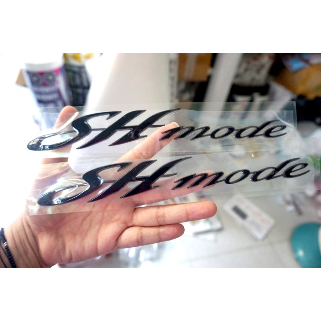 Tem SH Mode 2012 - 2019 chữ nổi ốp sườn. Logo dán xe xi mạ cao cấp, có sẵn keo dán
