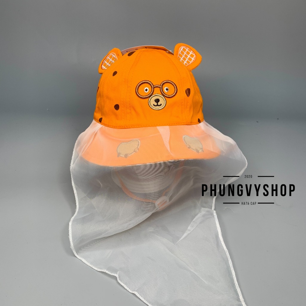 I VĐ 47cm/ Dưới 12 tháng I Mũ cho bé có khăn voan cản gió che bụi cho bé sơ sinh- BO NHÍ VON GẤU ĐEO KÍNH- nón trai gái