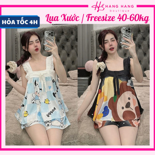 Bộ đồ ngủ nữ 2 dây cánh tiên nơ ngực quần đùi 40-60kg lụa xước n.trai mềm mịn mát 60CS18, đồ bộ nữ đồ mặc nhà dễ thương