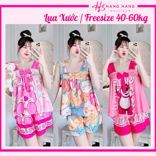 Bộ đồ ngủ nữ 2 dây cánh tiên nơ ngực quần đùi 40-60kg lụa xước n.trai mềm mịn mát 60CS18, đồ bộ nữ đồ mặc nhà dễ thương
