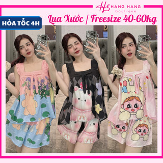 Bộ đồ ngủ nữ 2 dây cánh tiên nơ ngực quần đùi 40-60kg lụa xước n.trai mềm mịn mát 60CS18, đồ bộ nữ đồ mặc nhà dễ thương