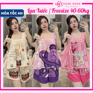 Bộ đồ ngủ nữ 2 dây cánh tiên nơ ngực quần đùi 40-60kg lụa xước n.trai mềm mịn mát 60CS18, đồ bộ nữ đồ mặc nhà dễ thương