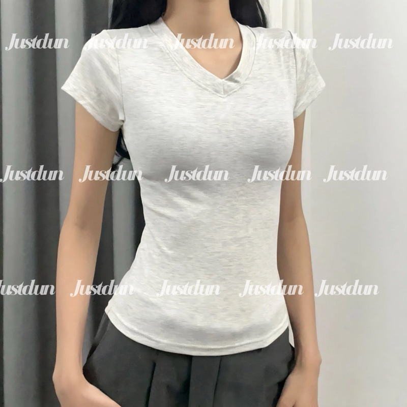 Áo thun cổ tim cotton mềm mịn ôm body Justdun C29
