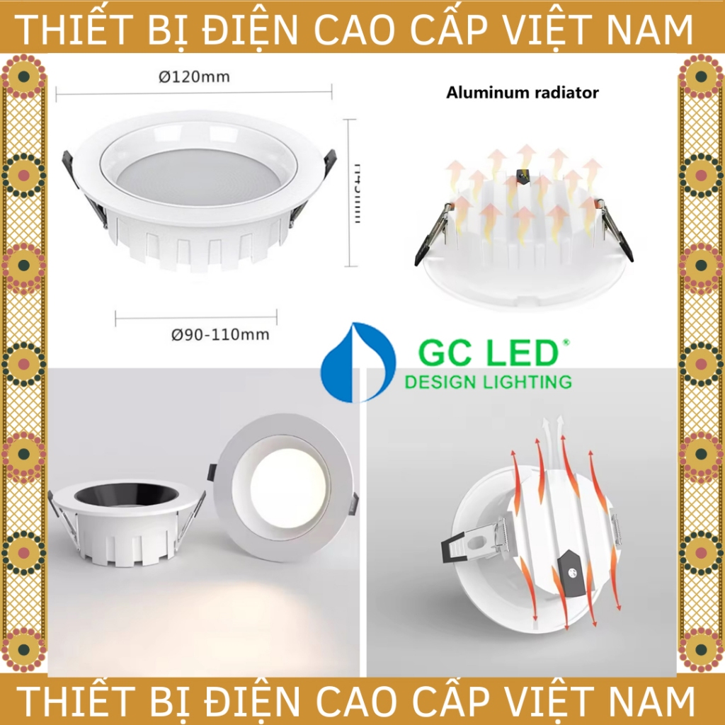 [GC] Đèn âm trần siêu sáng, mặt lõm, 10W-12W/D90 GC LED Downlight ...
