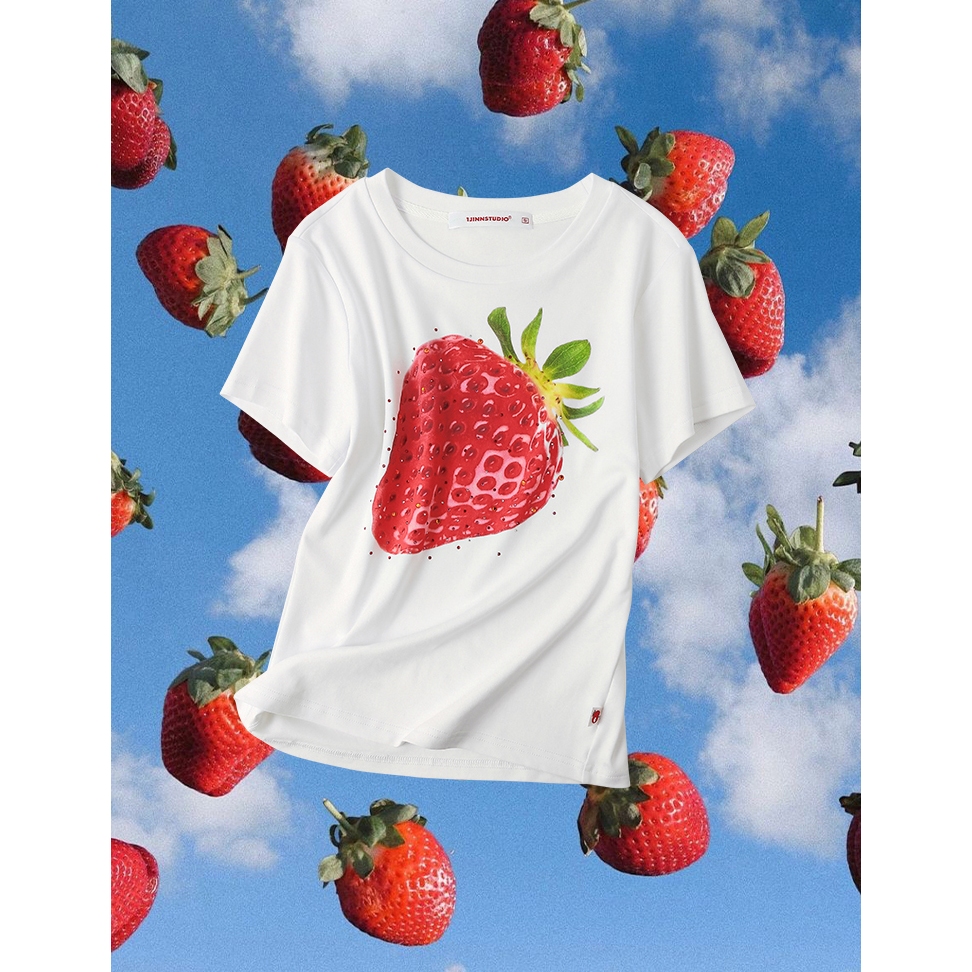Áo Thun Baby Tee Nữ REDLABEL In STRAWBERRY Chất Liệu Thun Co Giãn 2 Chiều Cao Cấp Thoáng Mát Hình In Năng Động Cá Tính