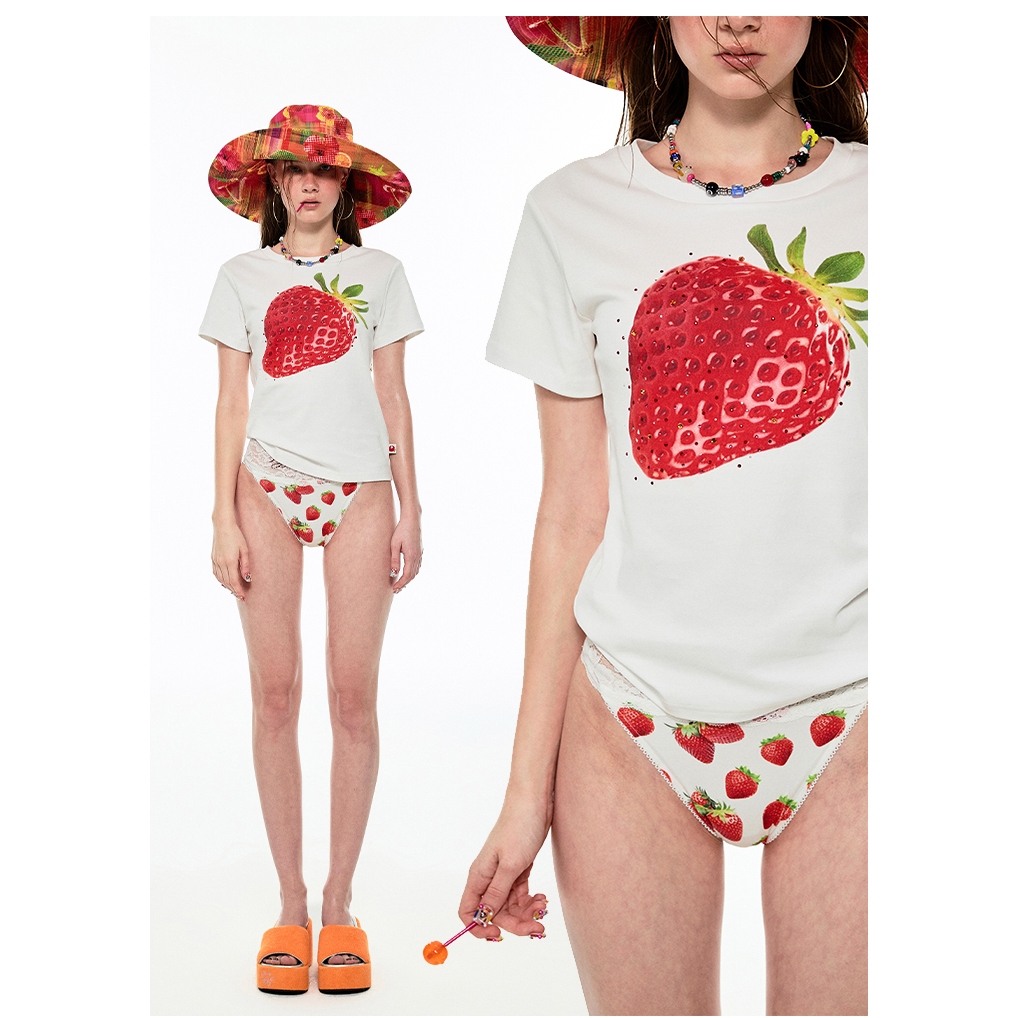 Áo Thun Baby Tee Nữ REDLABEL In STRAWBERRY Chất Liệu Thun Co Giãn 2 Chiều Cao Cấp Thoáng Mát Hình In Năng Động Cá Tính