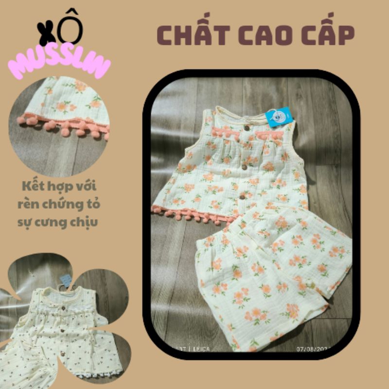 Bộ Xô Muslin Cho Bé gái siêu xinh.