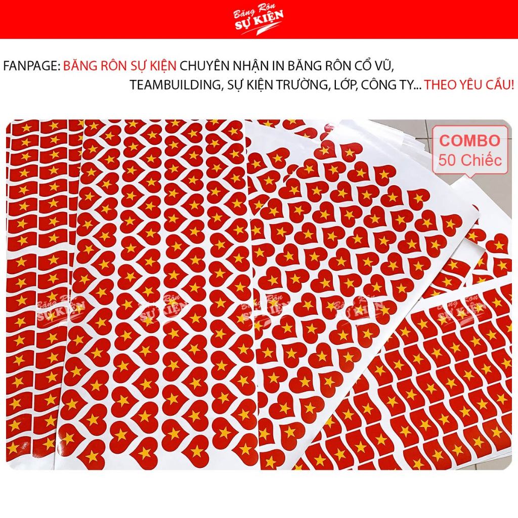 Miếng dán má, sticker dán má trái tim cờ tổ quốc ( số lượng 50 miếng ...