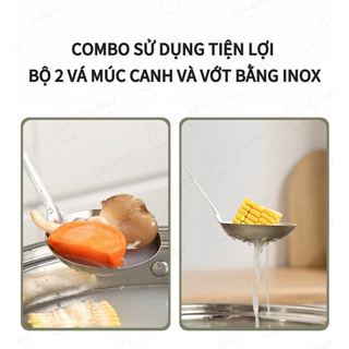 Vá múc canh inox Cao cấp sạn chiên xào 28cmChubby Chef vá lỗ vớt thức ăn xẻng xào đa năng muôi múc canh vá canh xẻng xào