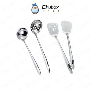 Vá múc canh inox Cao cấp sạn chiên xào 28cmChubby Chef vá lỗ vớt thức ăn xẻng xào đa năng muôi múc canh vá canh xẻng xào