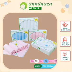 Khăn Sữa Sợi Tre Cao Cấp Anminaza Kháng Khuẩn Khử Mùi Siêu Thấm Hút 3 Lớp (Hộp 5 Khăn 30x32cm)