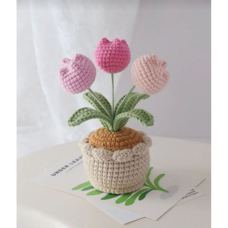 Chậu Hoa Tulip Len , Chậu Hoa Len Handmade