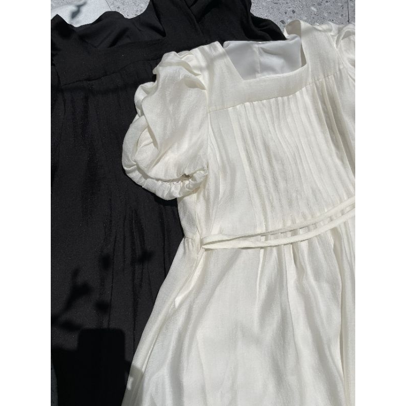(Sale) Đầm tơ tencel 2 lớp tay bồng buộc eo