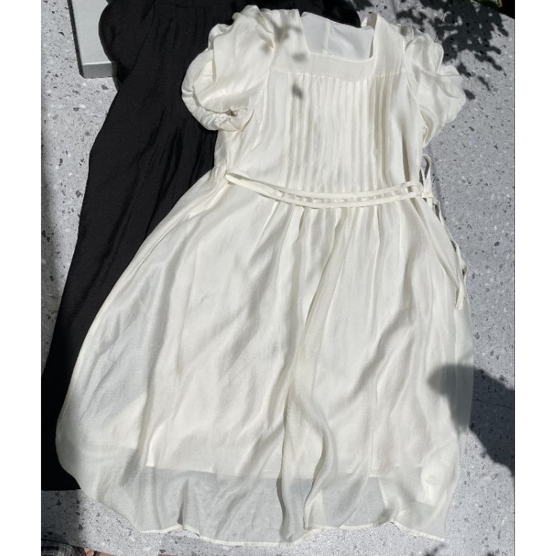 (Sale) Đầm tơ tencel 2 lớp tay bồng buộc eo