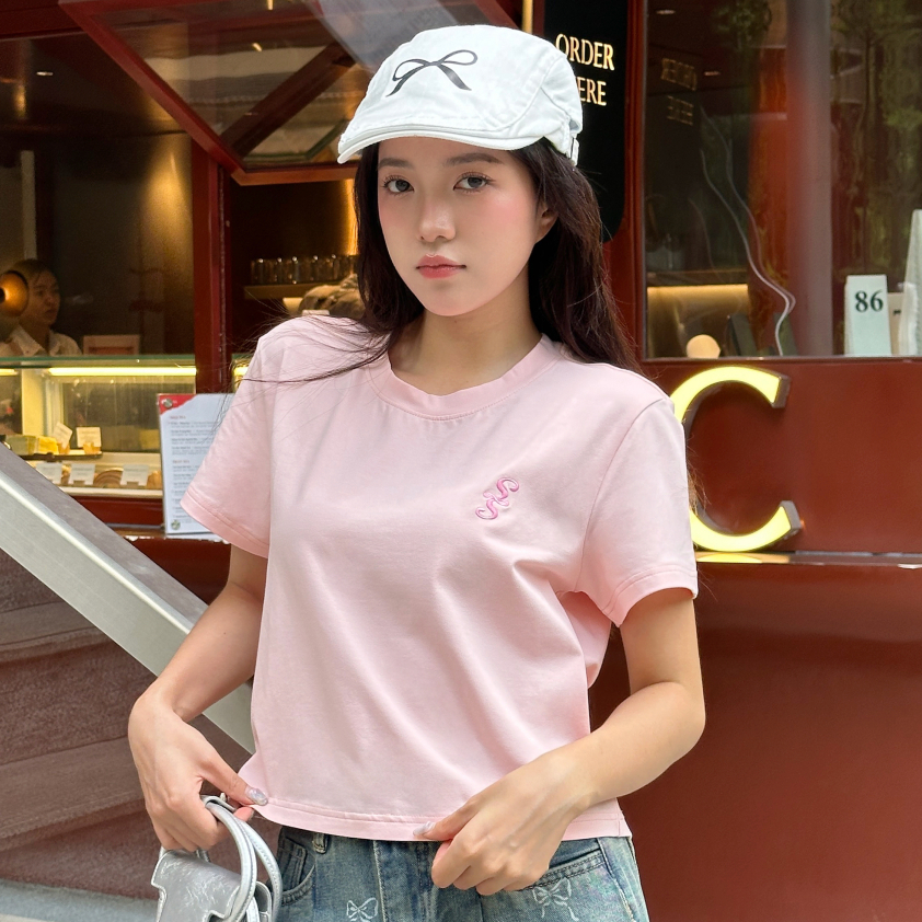 Ảnh Áo thun nữ, áo phông Unisex basic màu trắng, đen, hồng - Simple Twist 4