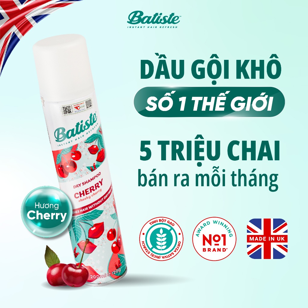 Ảnh Dầu Gội Khô Hương Anh Đào - Batiste Dry Shampoo Fruity & Cheeky Cherry 200ml 1