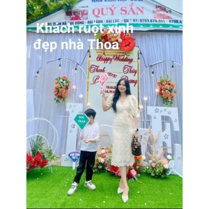 Váy thiết kế ren kem body họa tiết lá nho – Kim Thoa Design cao cấp | Có video và feedback khách