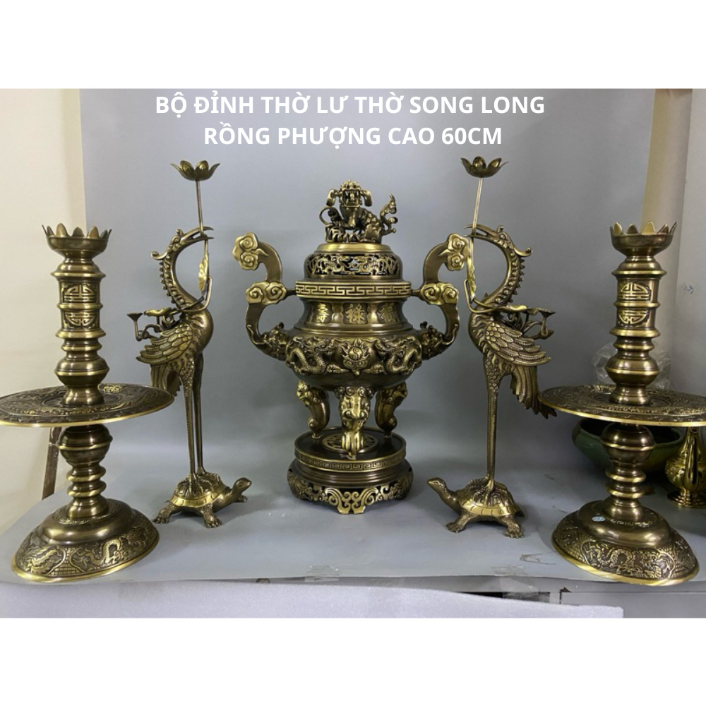 Bộ đỉnh thờ lư thờ song long rồng phượng cao 60cm hàng đúc thủ công cao ...