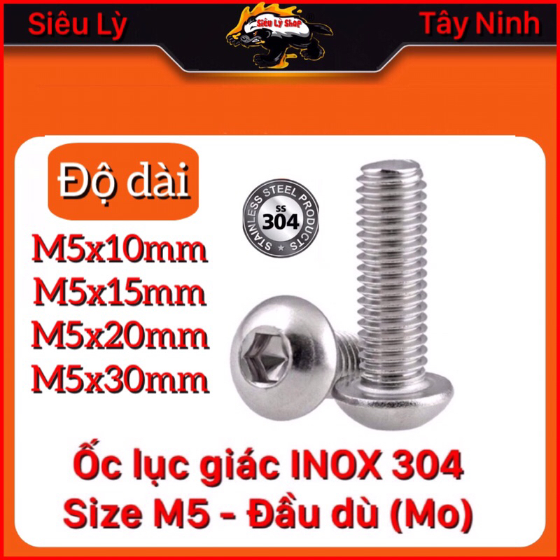 Set 10 con Bulong Lục giác INOX 304 - Đầu mo (Đầu cầu) - REN M5*0.8mm ...