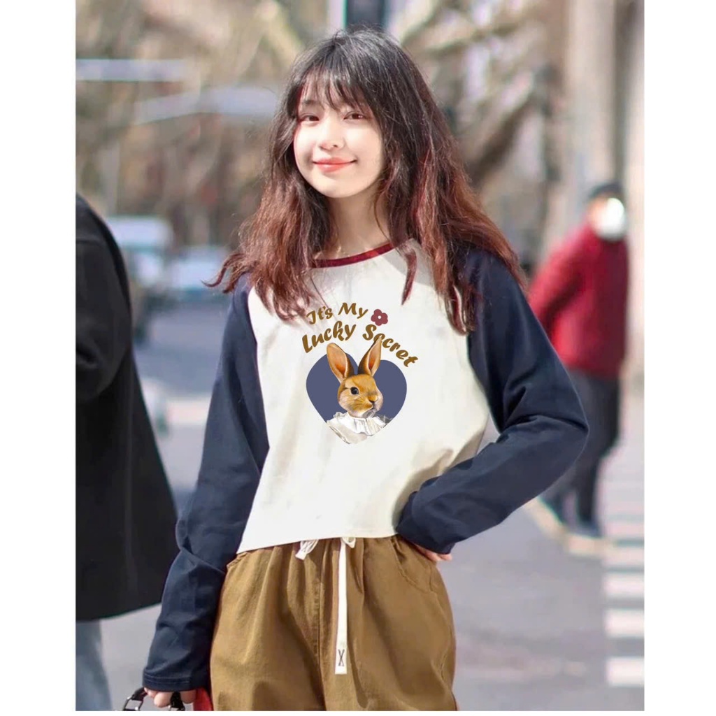 Áo thun nữ tay dài phối màu dáng lửng JULY fashion2023, Áo thun dài tay nữ chất cotton xược mềm mát in hình thời trang