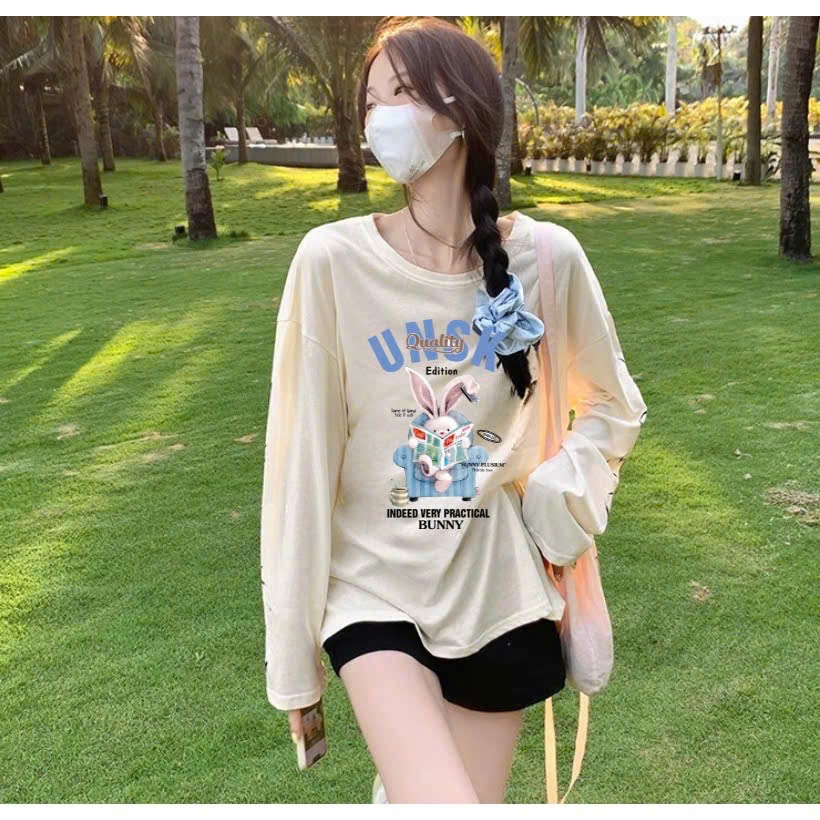 Áo thun nữ tay dài chất thun xượt giấy in hình JULY fashion2023, Áo dài tay nữ form rộng mặc mát trẻ trung