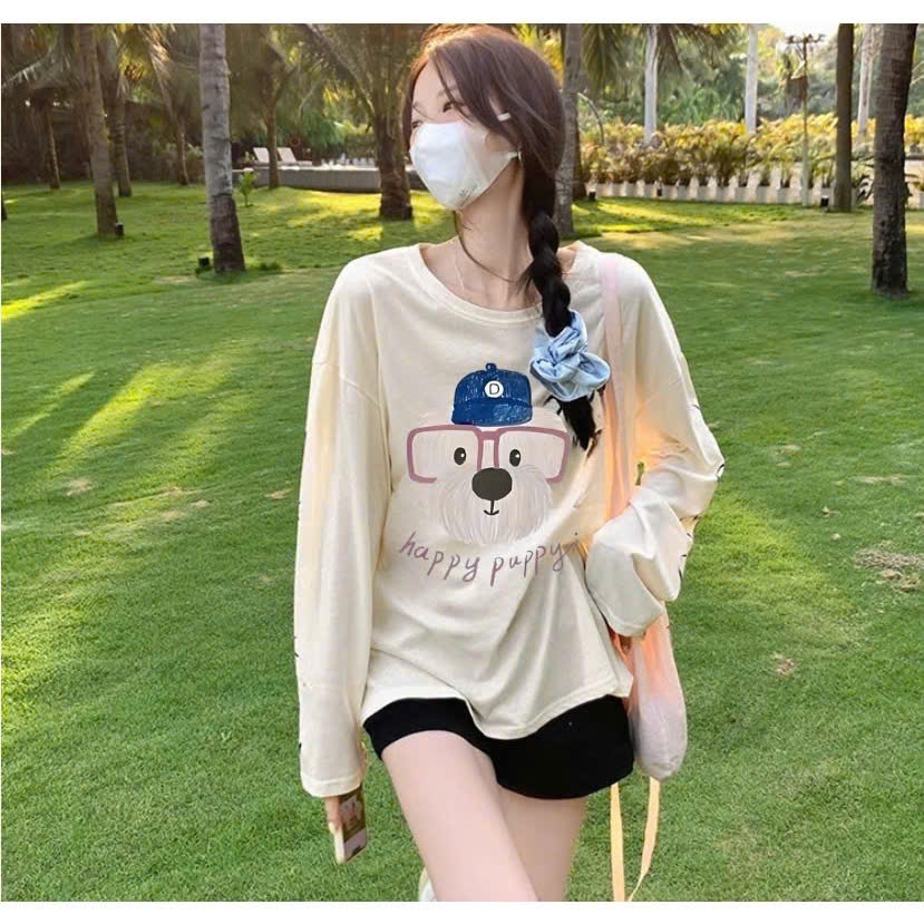 Áo thun nữ tay dài chất thun xượt giấy in hình JULY fashion2023, Áo dài tay nữ form rộng mặc mát trẻ trung