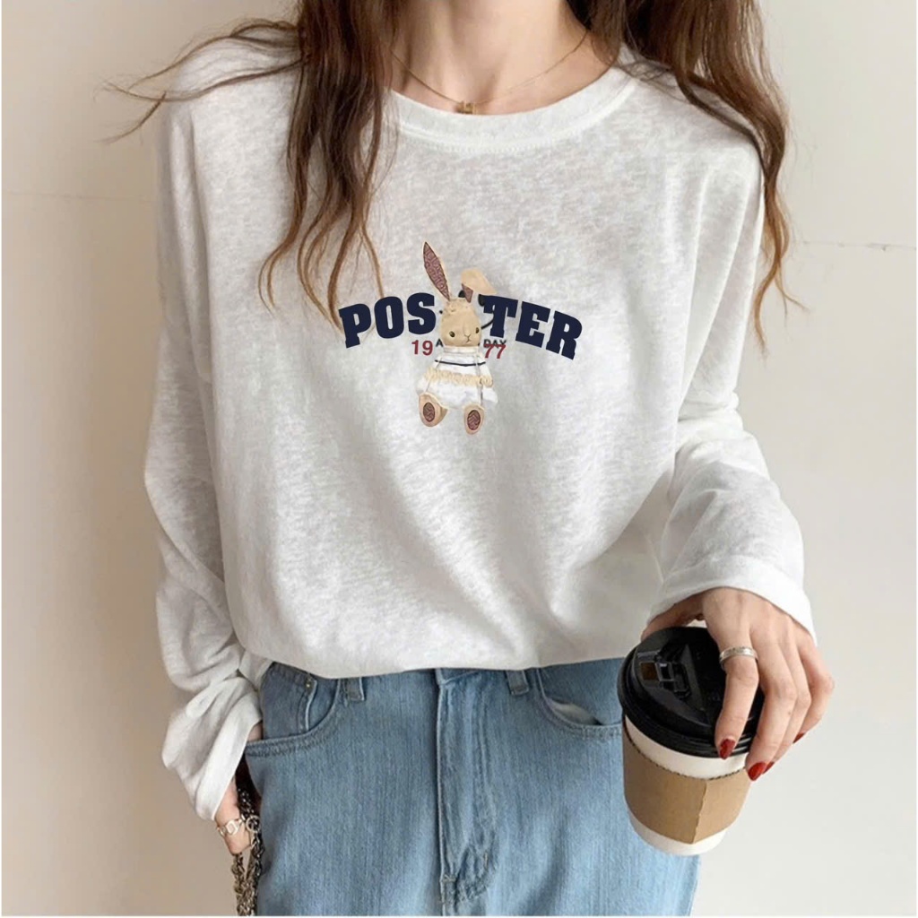 Áo thun nữ tay dài chất thun xượt giấy in hình JULY fashion2023, Áo dài tay nữ form rộng mặc mát trẻ trung