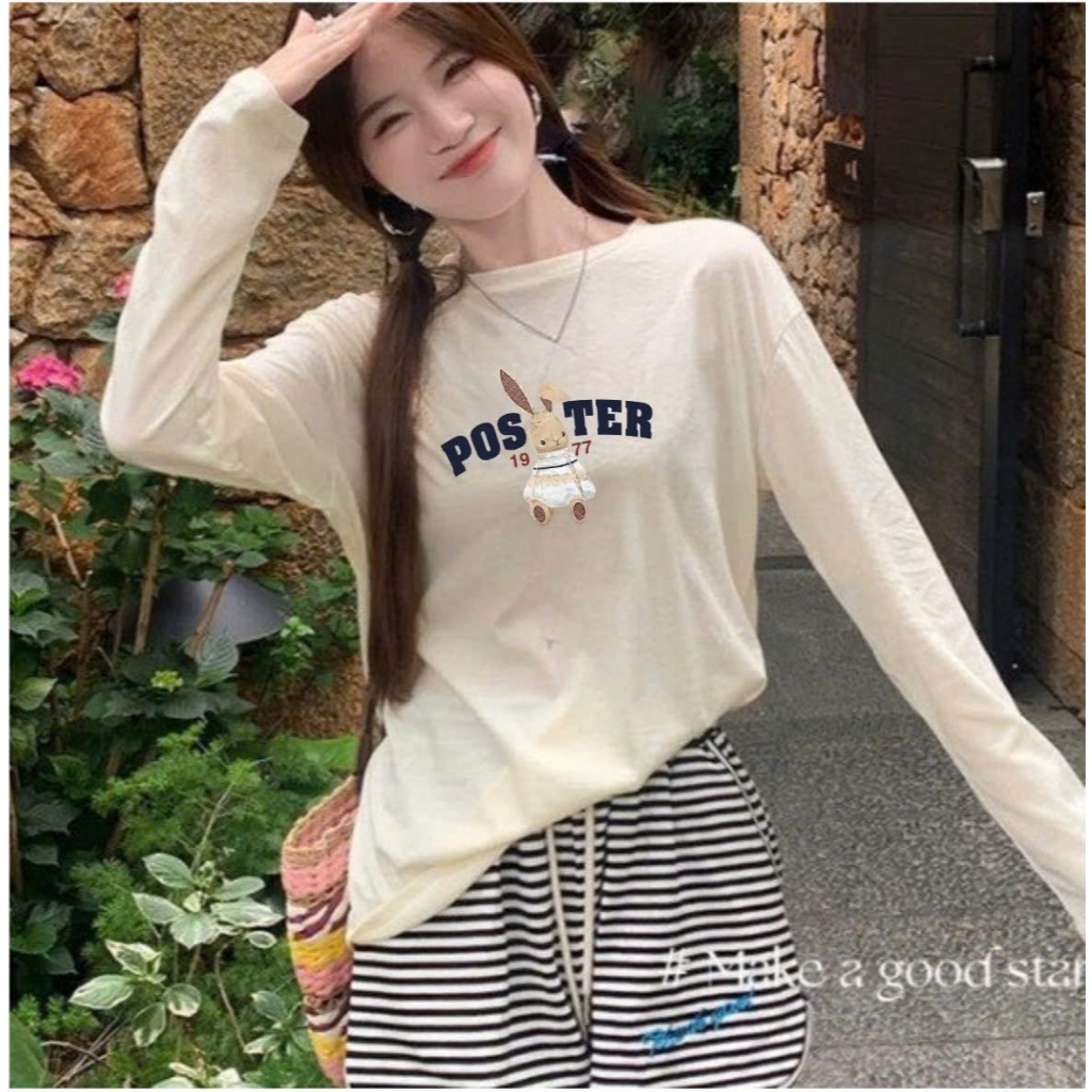 Áo thun nữ tay dài chất thun xượt giấy in hình JULY fashion2023, Áo dài tay nữ form rộng mặc mát trẻ trung