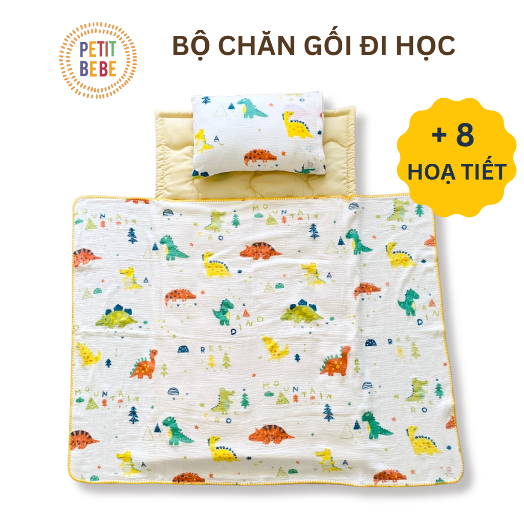 Ảnh Bộ chăn gối cho bé đi học PETIT BEBE 3 món Tấm lót 70x120cm | Gối nằm 30x50cm | Chăn hè 100x120cm 1