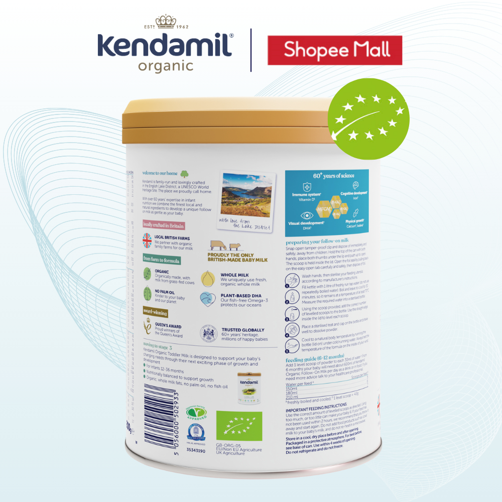 Ảnh Sữa Công Thức Hữu Cơ Kendamil Organic chứa HMOs Số 2 (800g) - Sữa Bột Nguyên Kem dinh dưỡng tối ưu 3