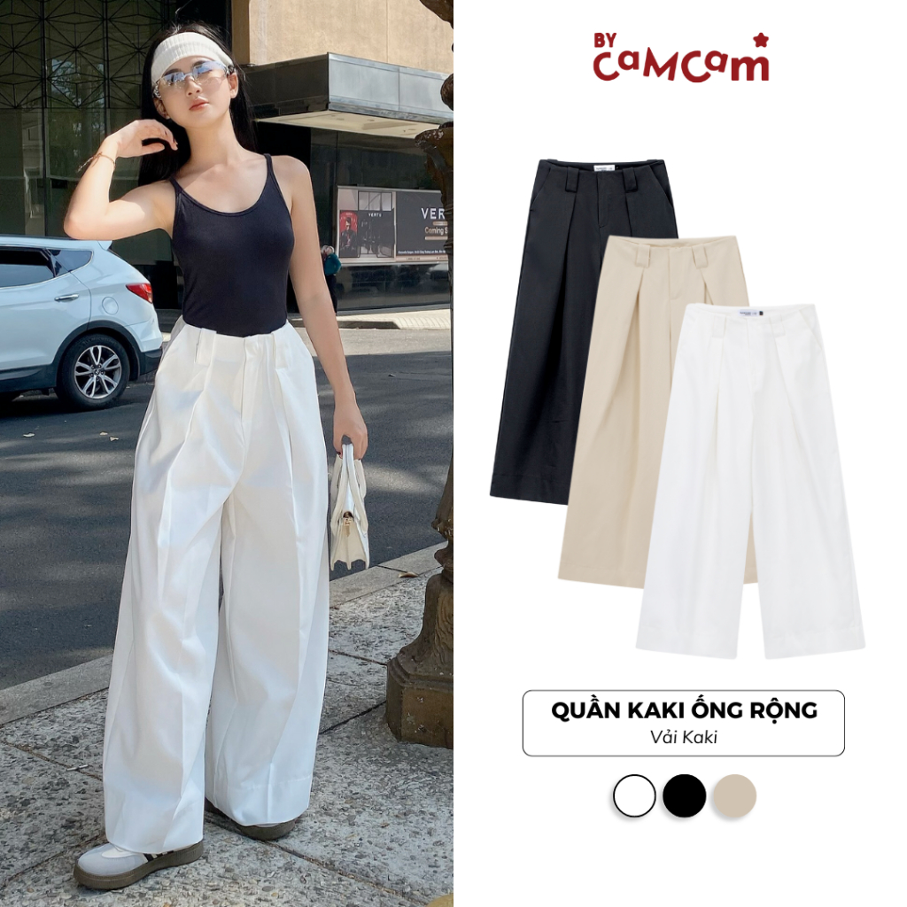 Quần Kaki Ống Rộng 𝑩𝒚𝒄𝒂𝒎𝒄𝒂𝒎 Basic Cạp Trễ Phong Cách Châu Âu QTD037