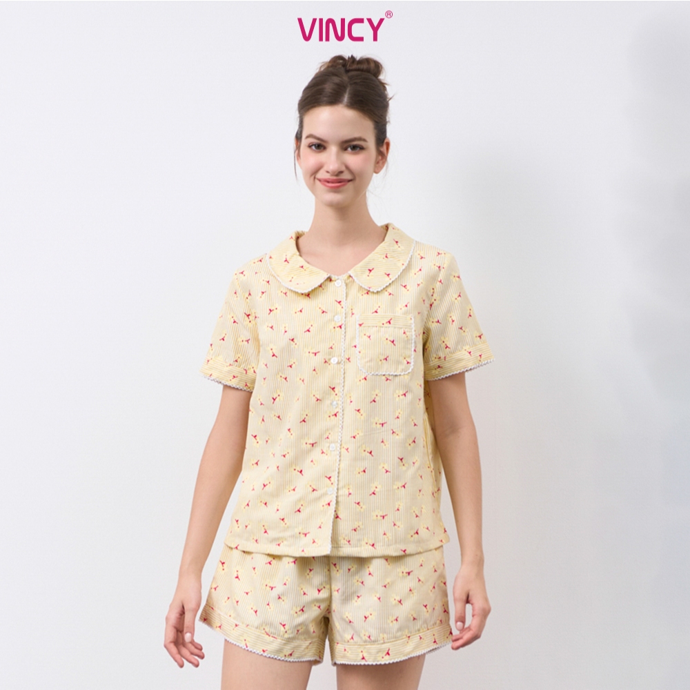 Ảnh Bộ pijama short chất kate cổ lá sen, họa tiết cho Noel BSK050W33 3