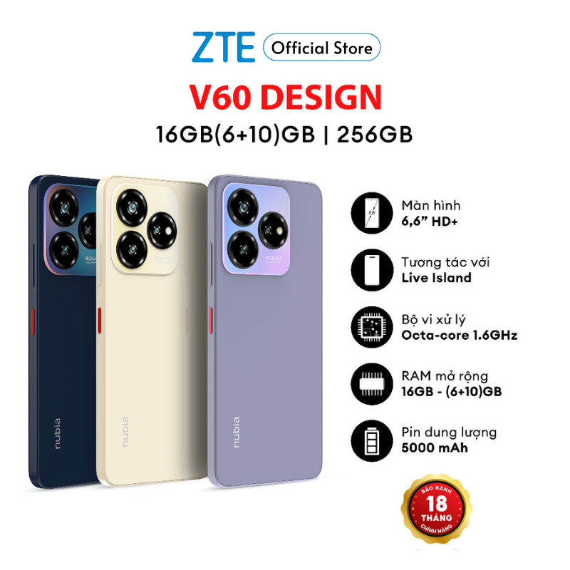 Ảnh Điện Thoại Nubia V60 Design | 16(6+10)GB/256GB | 6.6'' HD+ | Octa Core 1.6GHZ | 5000mAh 22.5W | Chính Hãng 1