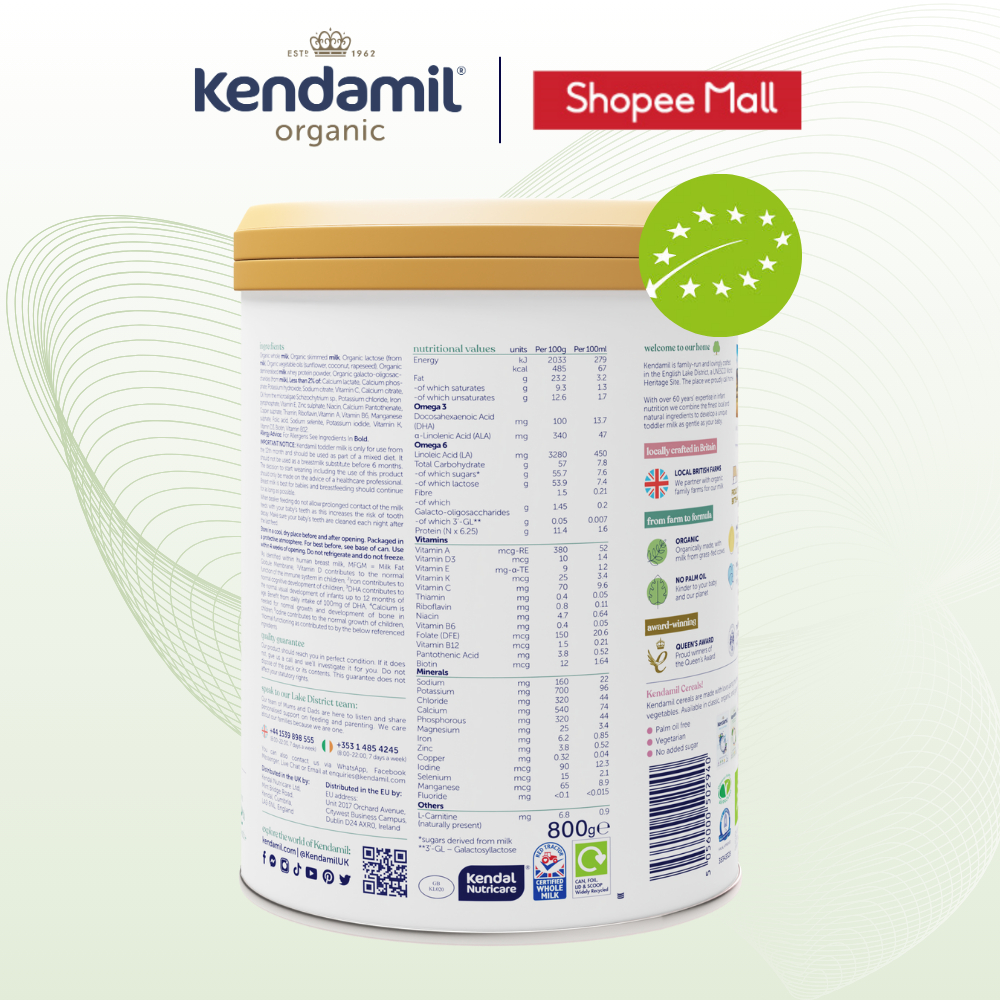 Ảnh Sữa Công Thức Hữu Cơ Kendamil Organic chứa HMOs Số 3 (800g) - Sữa Bột Nguyên Kem Tối ưu Hấp thụ 2